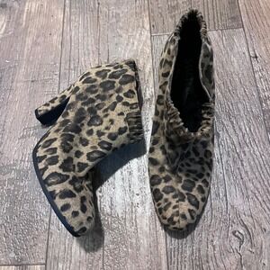 Sam & Libby Leopard Print Ankle Booties Brown Black Block Heel Size 6.5